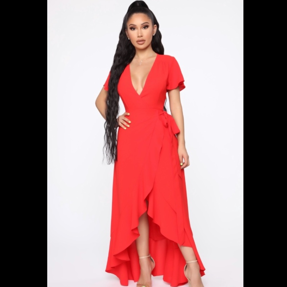 Red Wrap Maxi Dress